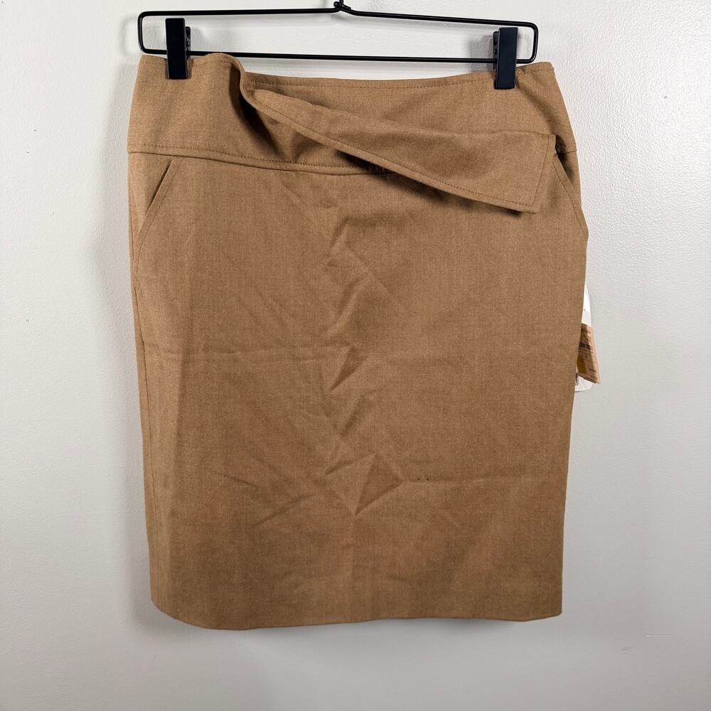 NWT ESCADA Wool Cotton Camel Beige Pencil Skirt Asymmetric Waist DE 36 US 4 / 6